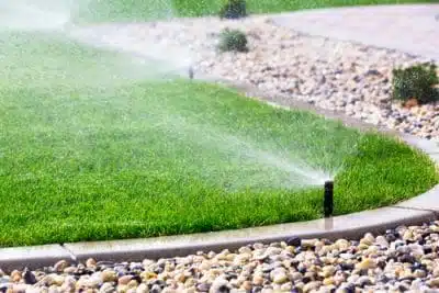 landscaped garden with sprinkler system